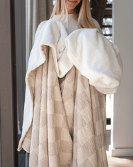 Cloud Checker Plush Blanket - Beige